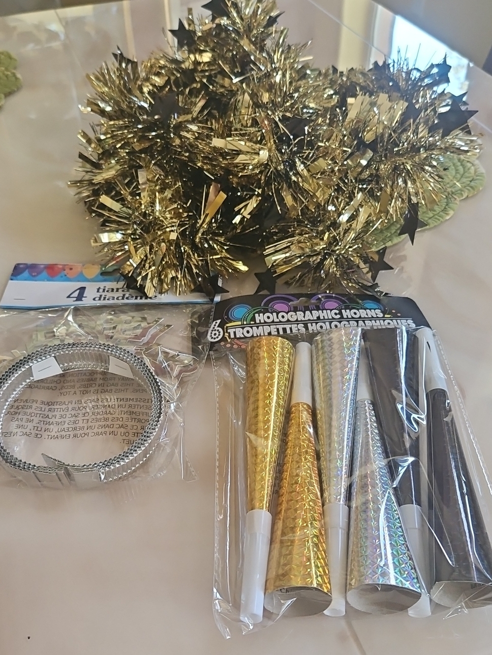 New years Eve supplies All NWT Tiara Trompetes Gold Garland Bundle NWT 3 Pieces